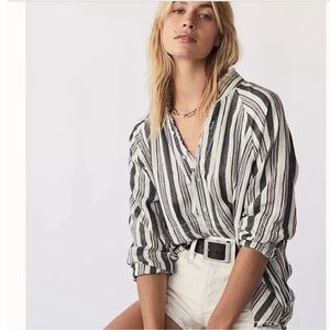 Free People Summer Day Dream Stripe Button Down Tunic Top
